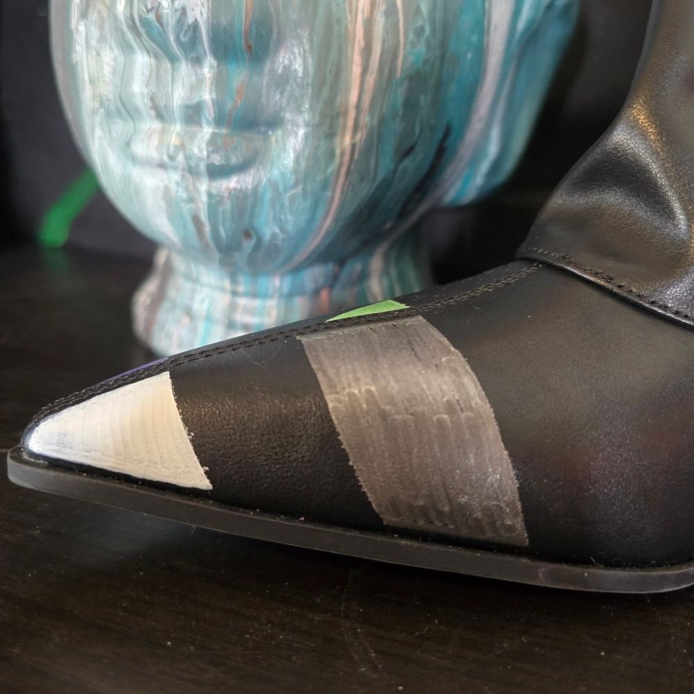 HANDCRAFTED Upcycled Abstract Ankle Boots HANDPAINTED Kitten Heel Slouch Booties - Picture 8 of 16